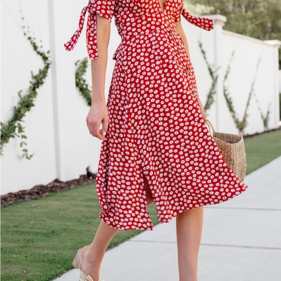 Anthropology Faithfull The Brand Red Floral Midi Dress - Picture 4 of 4
